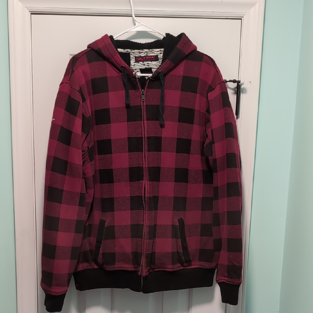 Tony Hawk Black and Red Plaid Hooded Jacket